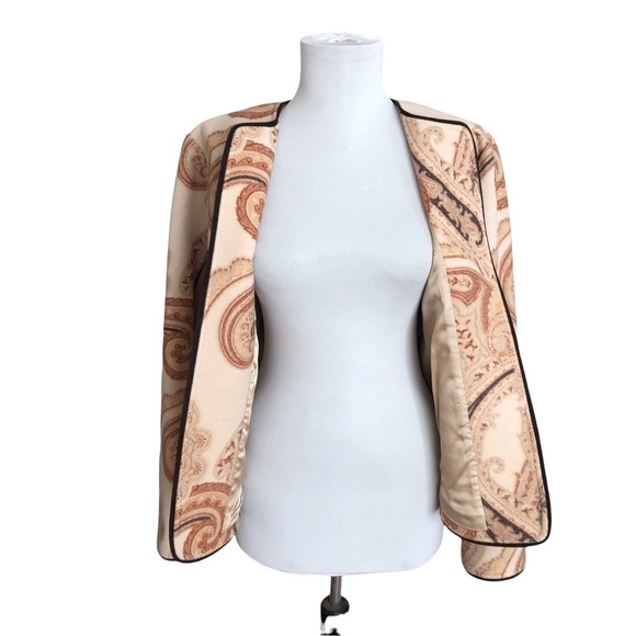 Vintage Linda Allard Ellen Tracy Open Front Jacket Blazer Paisley Wool Cashmere - Picture 2 of 10